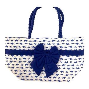 VTG Y2K NaRaYa White + Blue Cotton Bow Double Handle Tote Shopper Bag